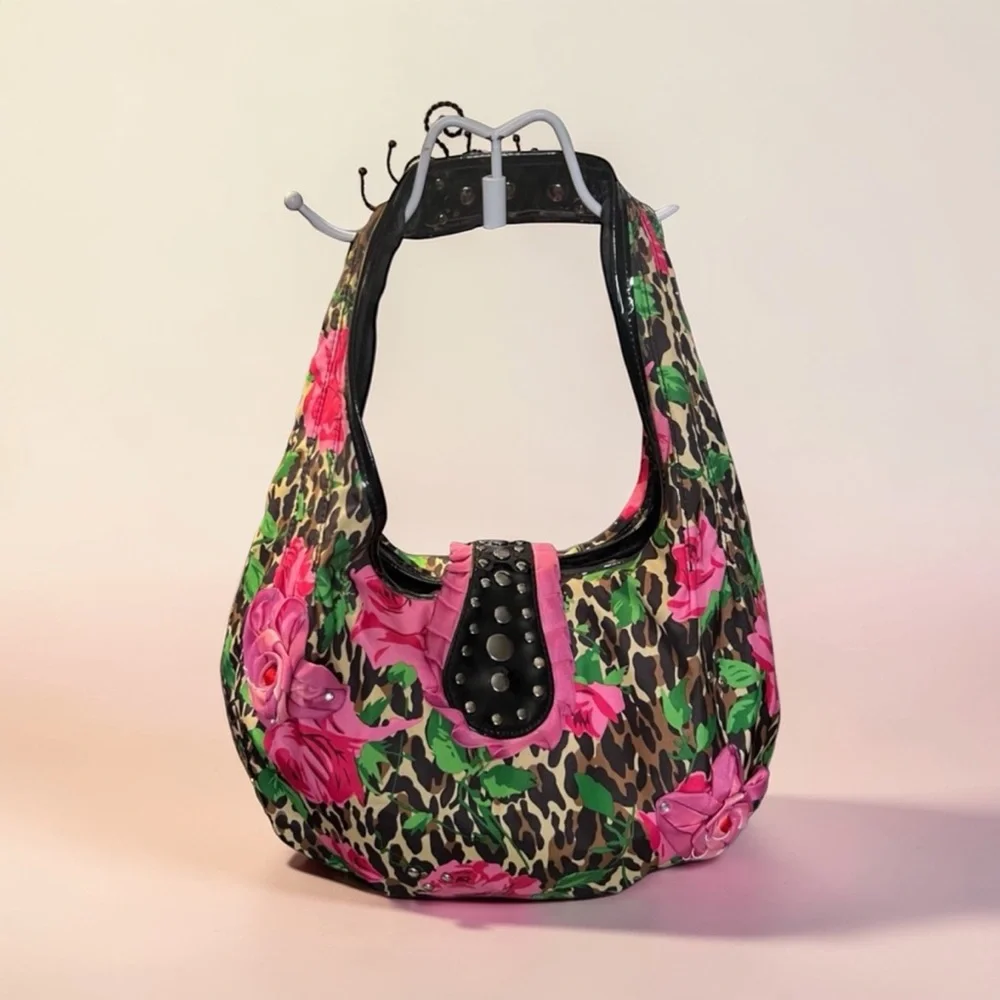 Betsey Johnson Betseyville Floral and Leopard Print Nylon Shoulder Bag